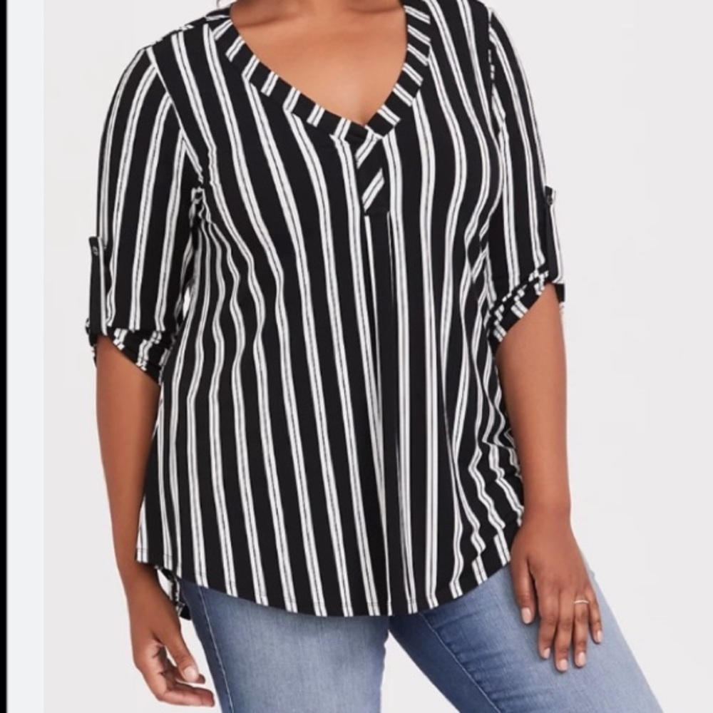 Torrid Vertical Stripe Split V-Neck Knit Top
